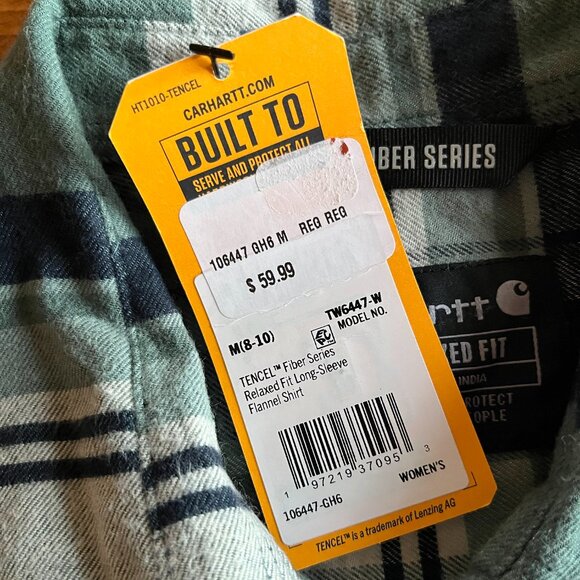 Carhartt Tencel green plaid flannel shirt M 8-10 NWT - Picture 10 of 12